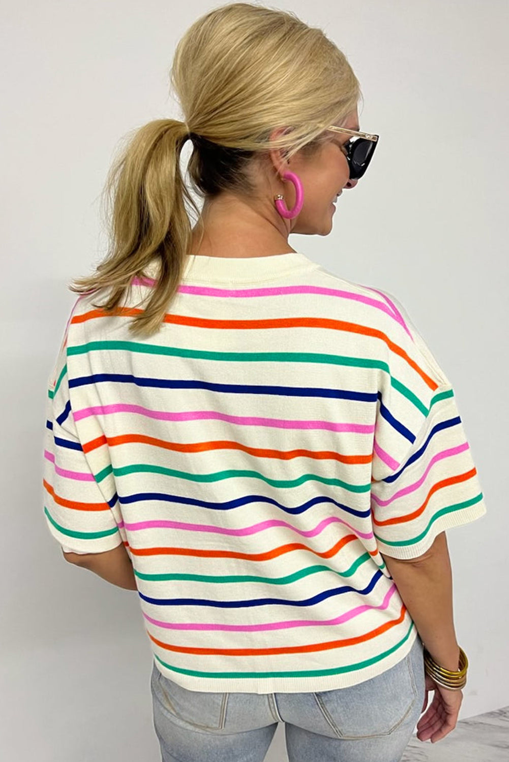 Stripe Dropped Short Sleeve Boxy Fit Knitted Top