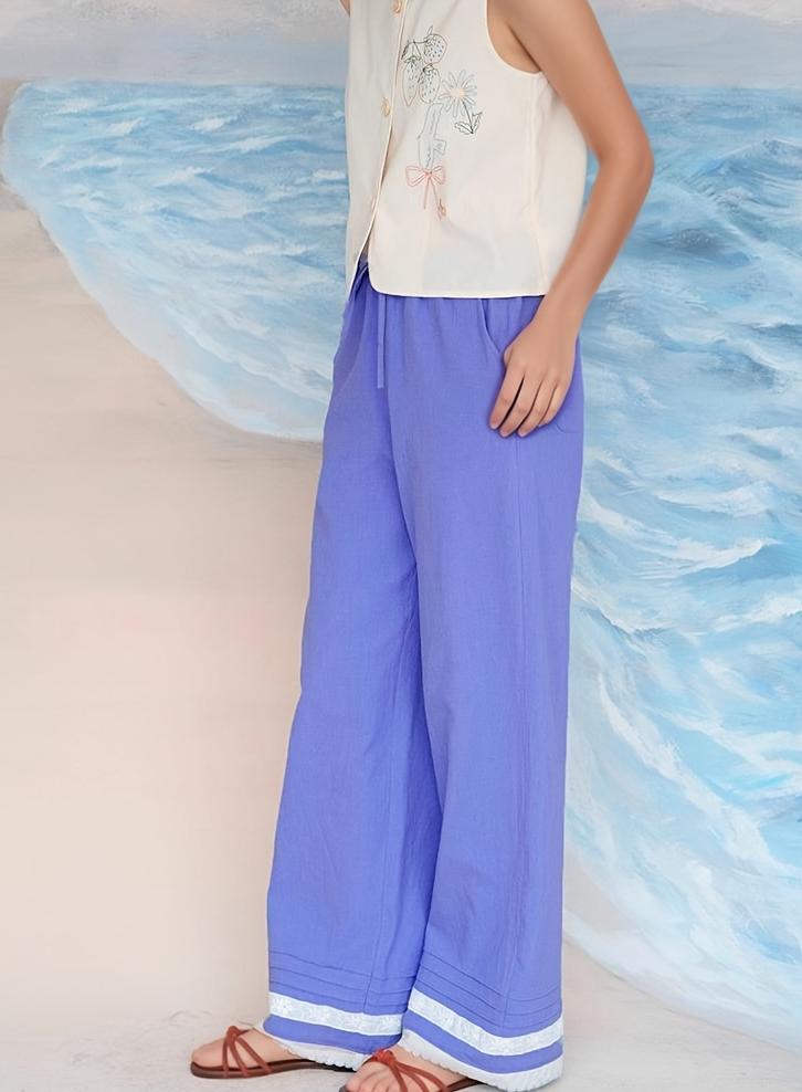 Lace Hem Drawstring Pockets Pants