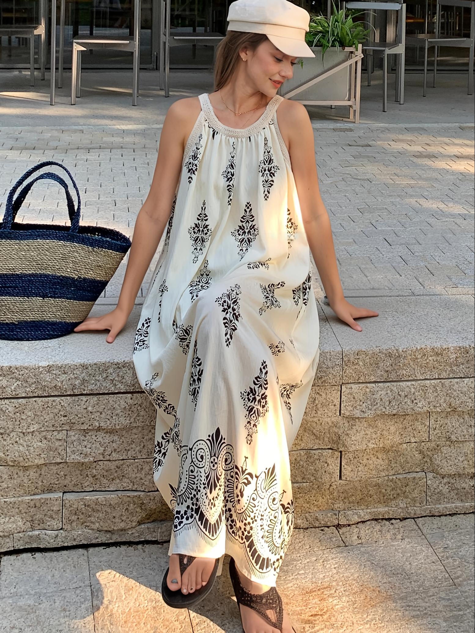 Boho Round Neck Sleeveless Maxi Loose Dress