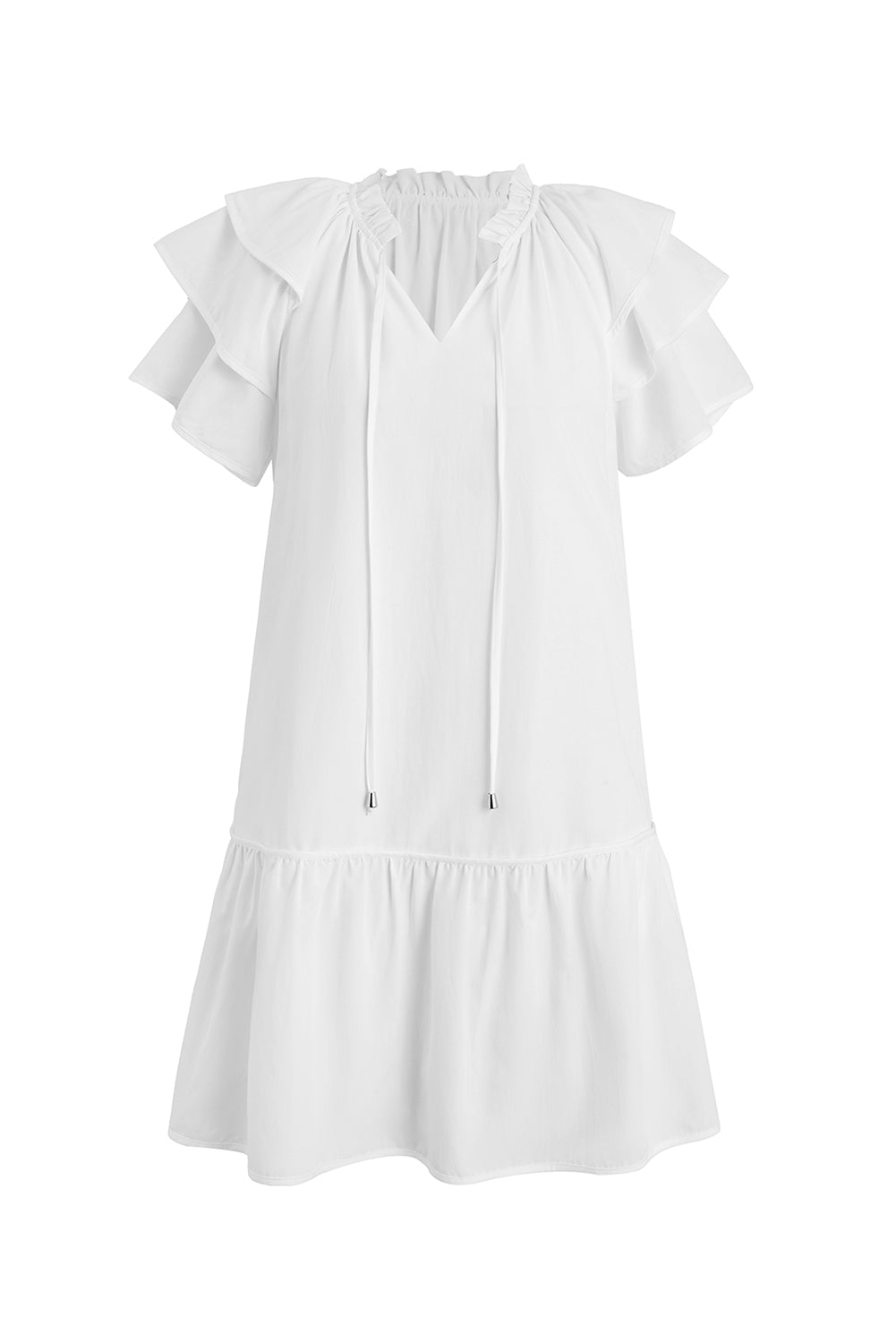 Tied Split Neck Ruffle Tiered Short Sleeve Mini Dress