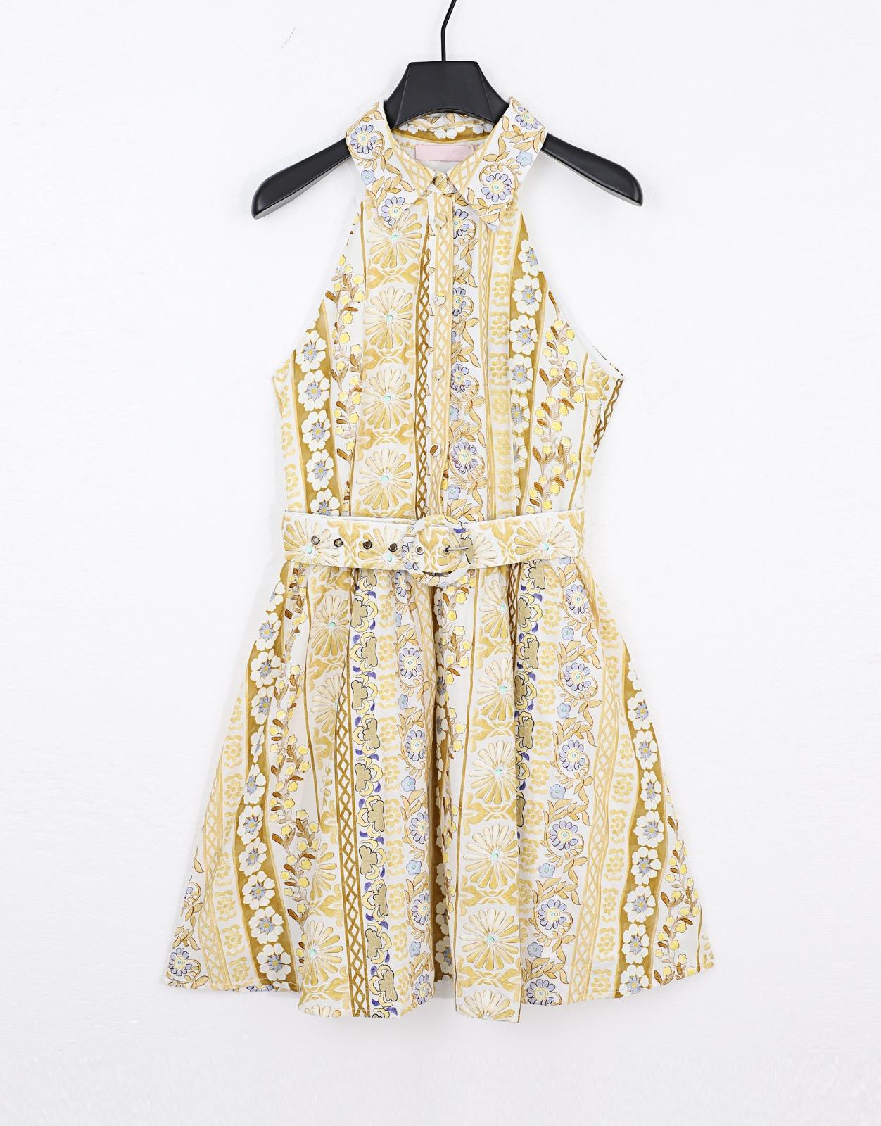 Floral Print Halter Sleeveless Belt Mini Dress