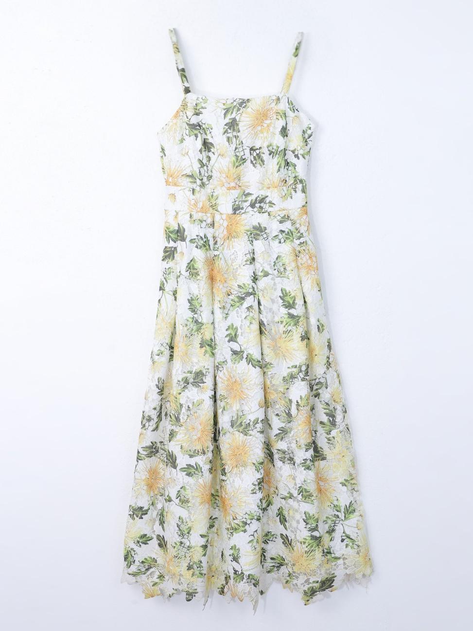 Floral Eyelet Square Neck Irregular Hem Sleeveless Dress