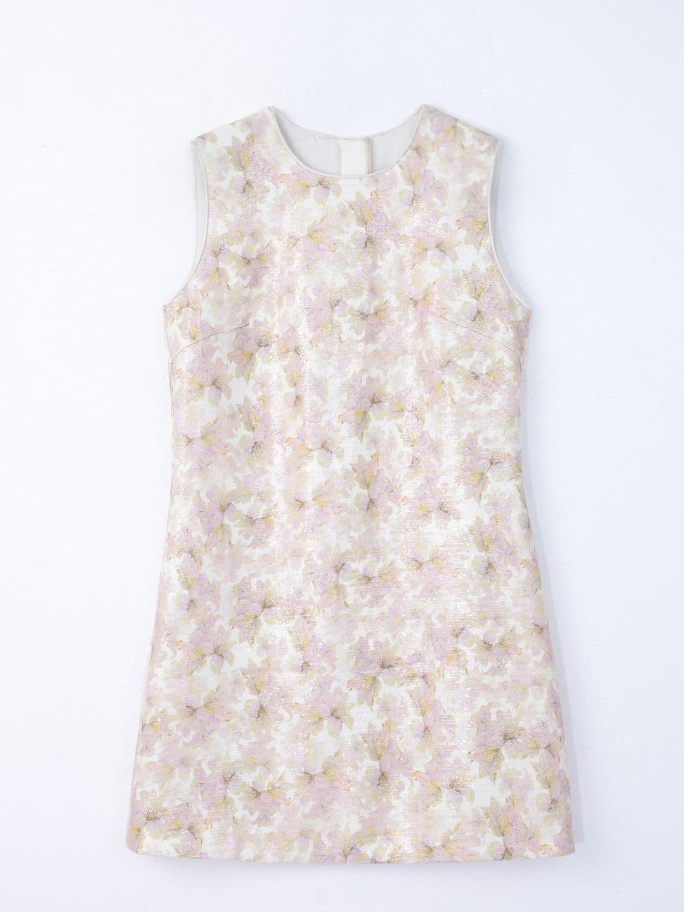 Floral Sequin Back Zipper Round Neck Shift Tank Mini Dress