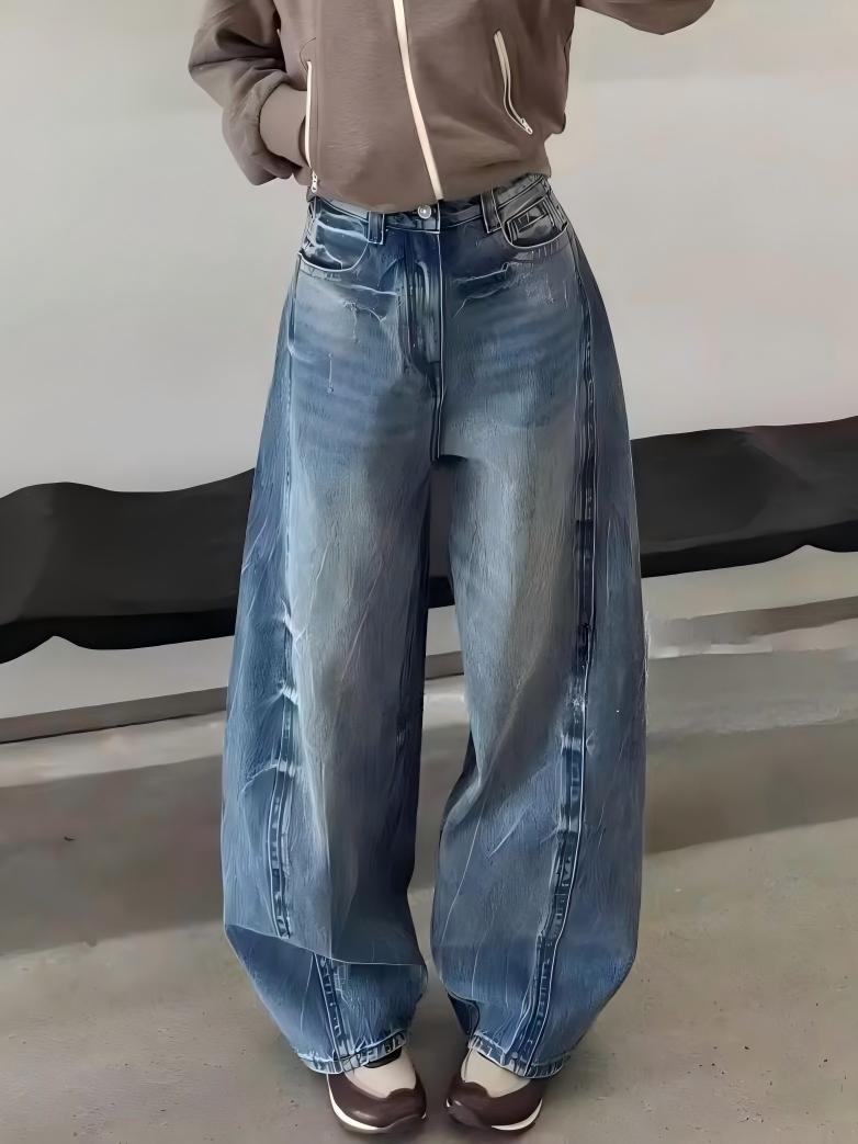 High Waist Wide Leg Curved Jeans