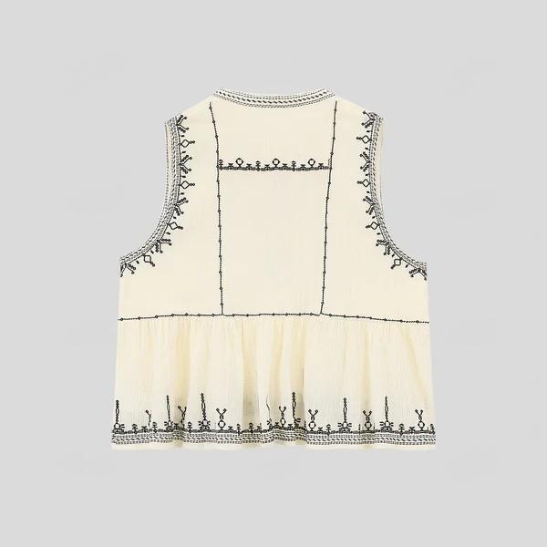 Color-block Embroidered Half-placket Tank Top