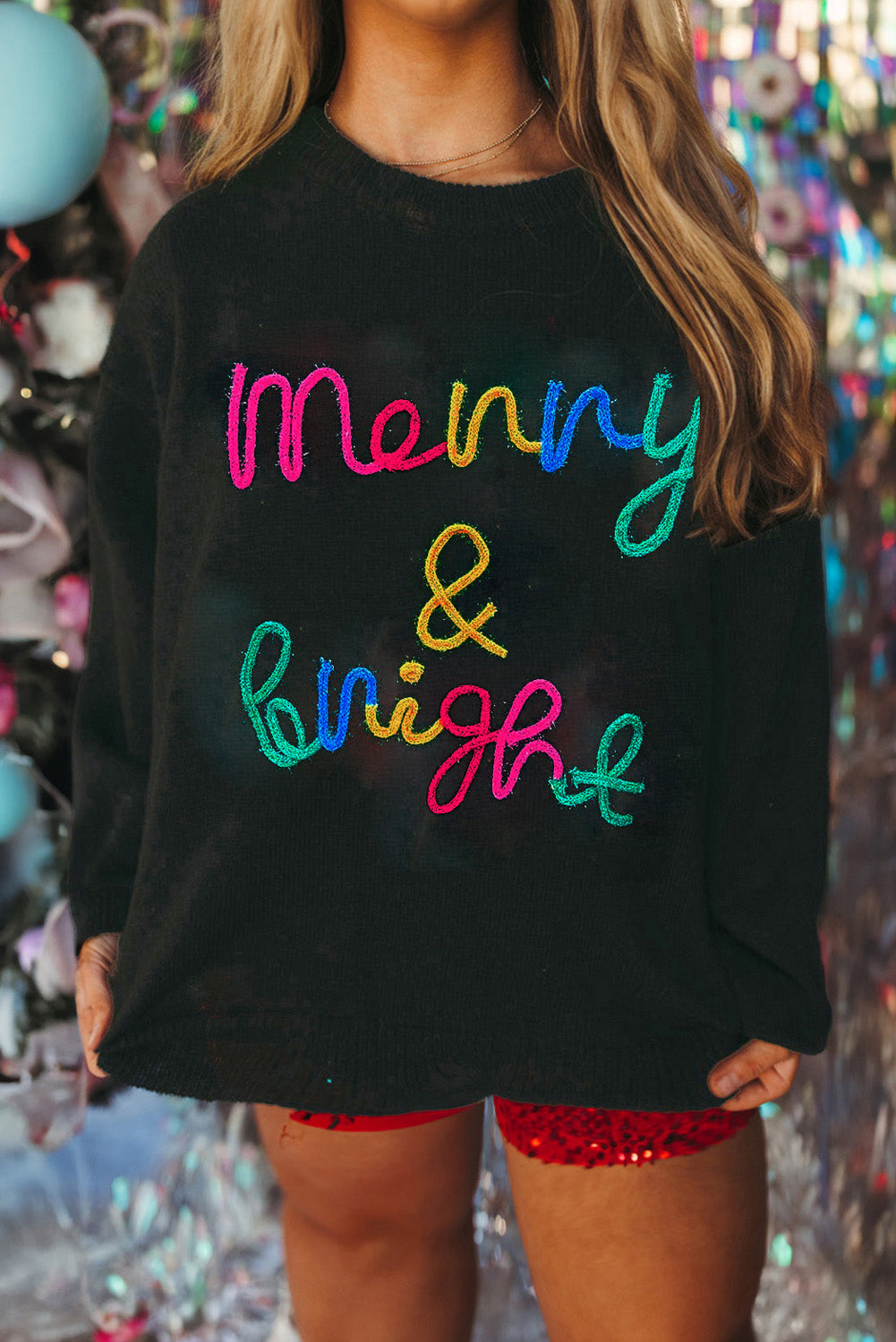 Tinsel Merry & Bright Round Neck Plus Size Sweater