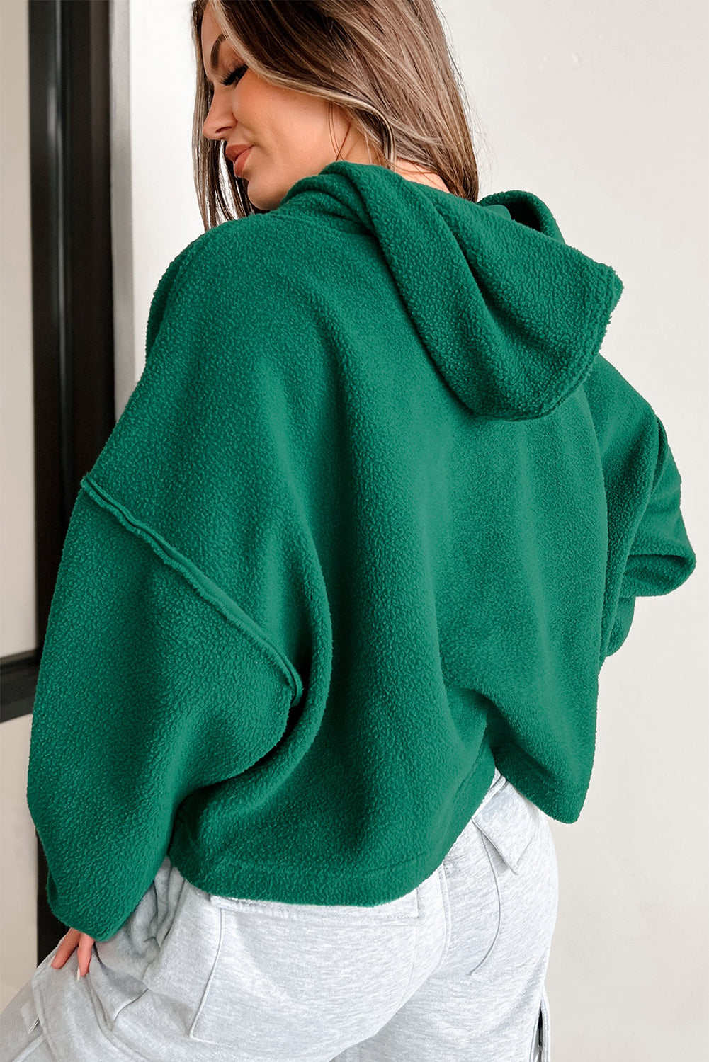 Sherpa Fleece Drop Shoulder Hoodie