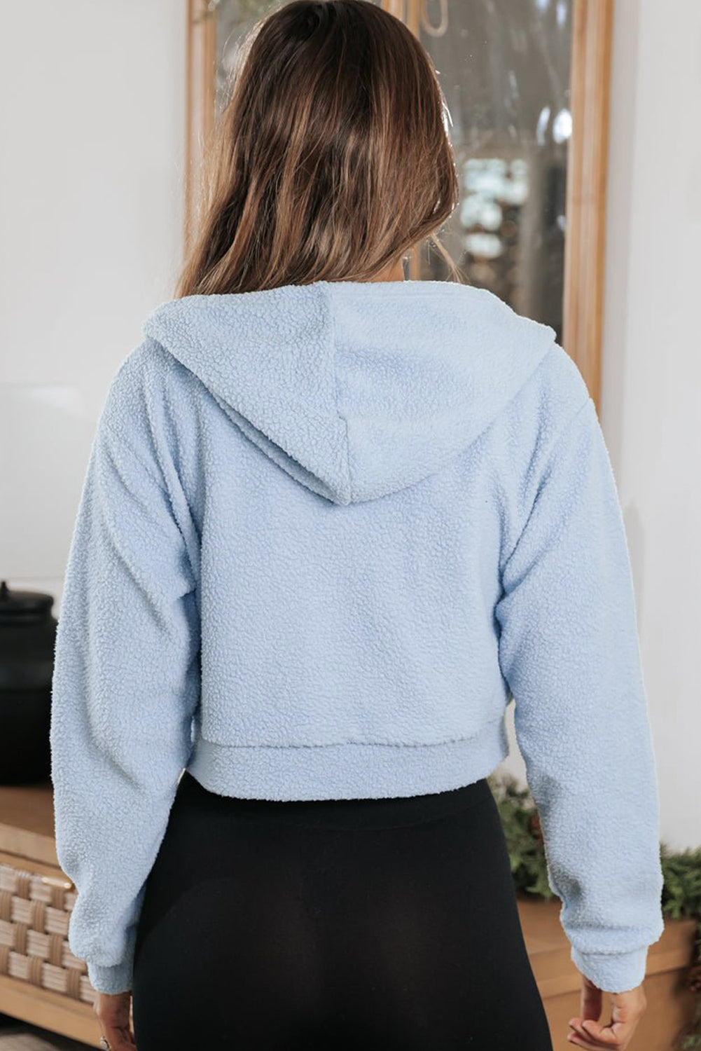 Cropped Sherpa Zip Up Hoodie