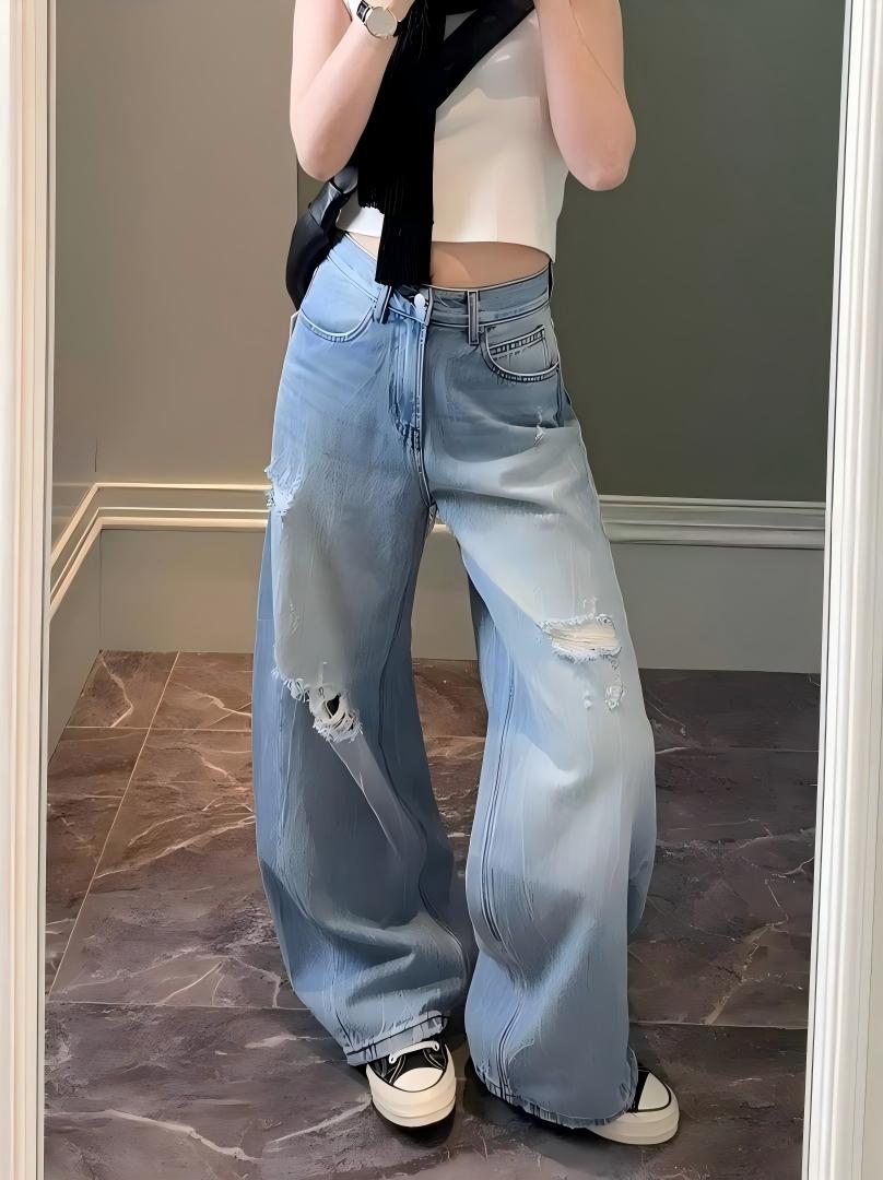Ripped Scimitar Wide Leg Jeans