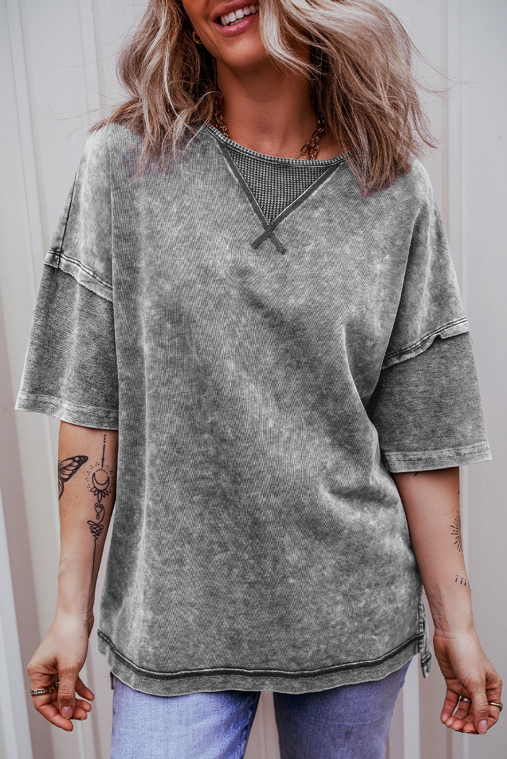 Mineral Wash Exposed Seam Drop Shoulder Oversized Tee