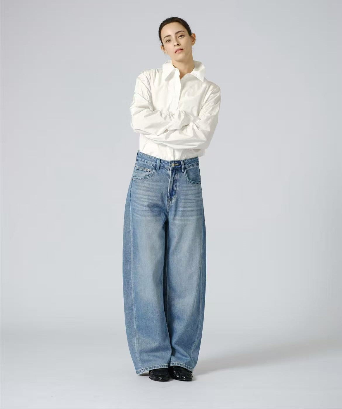 High Waist Scimitar Wide Leg Jeans