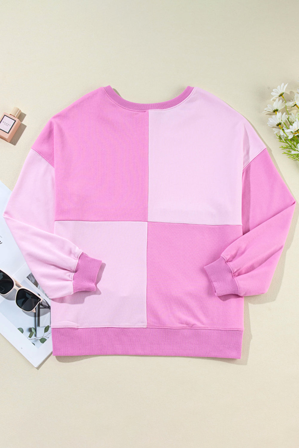 Colorblock Henley High Low Oversize Sweatshirt