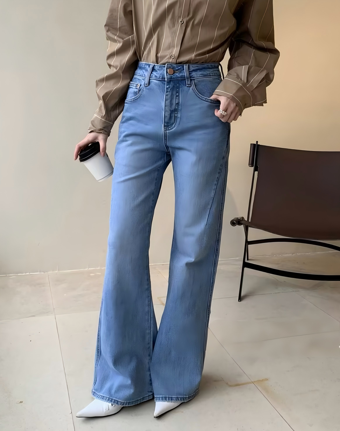 High Waist Pockets Flare Jeans